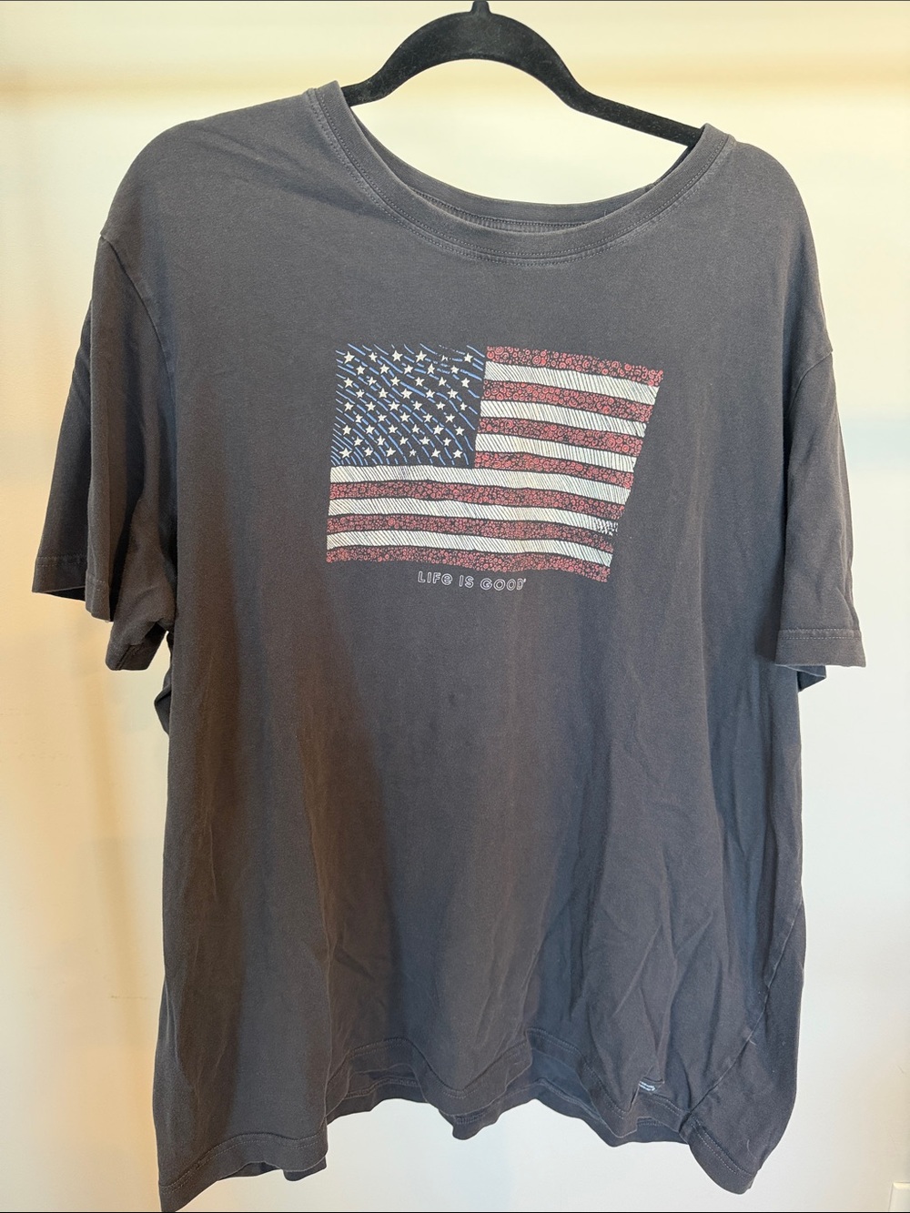 Life Is Good Men's Black Tee with American Flag